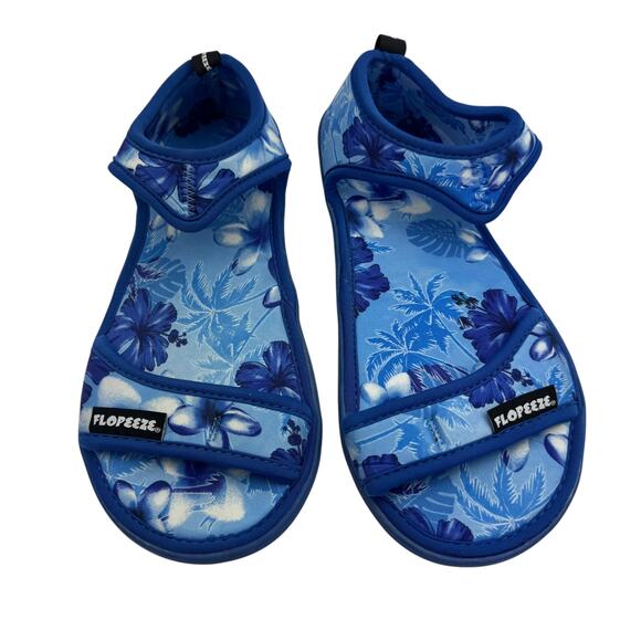 Flopeeze Women's Blue Floral Tropical Water Shoes US 9/10 Slip-On Sandals NWOT - Picture 1 of 8